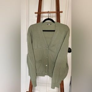 J. Crew Cashmere Patch-Pocket Cardigan in Faded Pistachio, XL